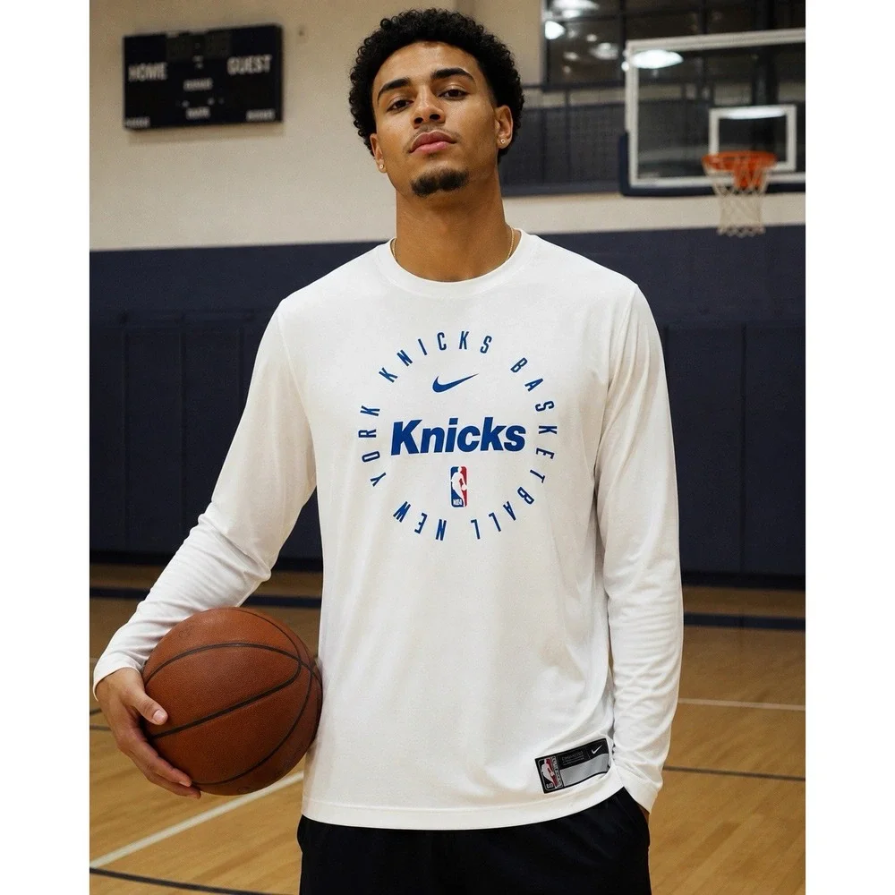 Nike Knicks Dri-FIT Long Sleeve Shirt Men's XLT White NBA NWT HF1495-100